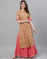 Shop Yellow & Pink Floral Printed Button Down Kurta-Front