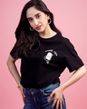 Shop Women's Black Printed Oversized Fit T Shirt-Front