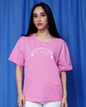 Shop Women's Pink Printed Oversized Fit T Shirt-Front