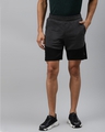 Shop Men Black Charcoal Grey Colourblocked Slim Fit Sports Shorts-Front
