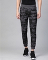Shop Men Black Charcoal Grey Straight Fit Camouflage Printed Joggers-Front