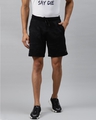 Shop Men Black Geometric Printed Slim Fit Sports Shorts-Front
