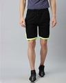 Shop Men Black Solid Slim Fit Mid Rise Sports Shorts-Front