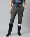 Shop Men Charcoal Grey Black Slim Fit Colourblocked Track Pants-Front