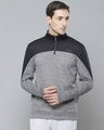 Shop Men Grey Color Block Slim Fit Sweatshirt-Front