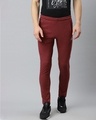 Shop Men Maroon Solid Slim Fit Mid Rise Track Pants-Front