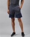 Shop Men Navy Blue Colourblocked Slim Fit Sports Shorts-Front