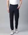 Shop Men's Navy Blue Printed Detail Slim Fit Joggers-Front