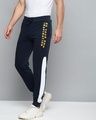 Shop Men Navy Blue Solid Slim Fit Joggers With Printed Detail-Design