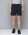 Shop Men Navy Blue Solid Slim Fit Sports Shorts-Front