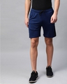 Shop Men Navy Blue Solid Slim Fit Sports Shorts-Front