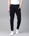 Shop Men Navy Blue Straight Fit Solid Joggers-Front