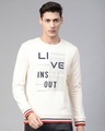 Shop Men White Printed Slim Fit Sweatshirt-Front