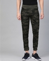 Shop Men Olive Green Straight Fit Camouflage Printed Joggers-Front