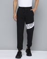 Shop Men's Black White Typography Printed Mid Rise Slim Fit Track Pants-Front