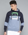 Shop Men's Blue Colourblocked Hooded With Print Detail Slim Fit Jacket-Front