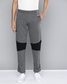 Shop Men's Charcoal Grey Black Colourblocked Mid Rise Slim Fit Track Pants-Front