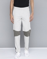 Shop Men's Grey Melange Colourblocked Mid Rise Slim Fit Track Pants-Front