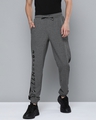 Shop Men's Grey Typography Printed Mid Rise Slim Fit Track Pants-Front