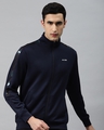 Shop Men's Navy Blue Printed Front Open Slim Fit Sweatshirt-Front