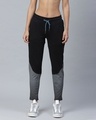 Shop Women Black & Grey Geometric Print Slim Fit Track Pants-Front