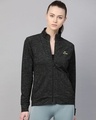 Shop Women Black Self Design Slim Fit Sweatshirt-Front