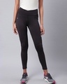 Shop Women's Black Rapid Dry Solid Cropped Training Tights-Front