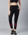 Shop Women Black Slim Fit Colourblocked Cropped Joggers-Front