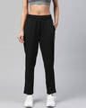 Shop Women Black Slim Fit Solid Knitted Track Pants-Front