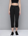 Shop Women Black Slim Fit Solid Three Fourth Length Joggers-Front