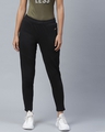 Shop Women Black Solid Slim Fit Track Pants-Front