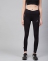 Shop Women Black Solid Training Tights-Front