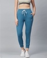 Shop Women Blue Slim Fit Solid Cropped Joggers-Front