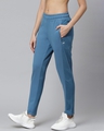 Shop Women Blue Solid Slim Fit Track Pants-Design