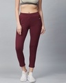 Shop Women Burgundy Slim Fit Solid Cropped Track Pants-Front