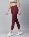 Shop Women Burgundy Slim Fit Solid Cropped Track Pants-Design