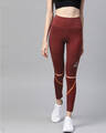 Shop Women Burgundy Solid Cropped Tights-Front