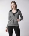 Shop Women Grey Self Design Slim Fit Jacket-Front