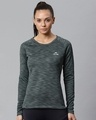Shop Women Green Self Design Slim Fit Sweatshirt-Front