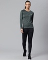 Shop Women Green Self Design Slim Fit Sweatshirt