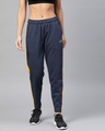 Shop Women Navy Blue Mustard Yellow Solid Slim Fit Solid Track Pants-Front