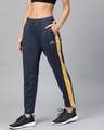 Shop Women Navy Blue Mustard Yellow Solid Slim Fit Solid Track Pants-Design