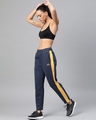 Shop Women Navy Blue Mustard Yellow Solid Slim Fit Solid Track Pants
