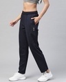Shop Women Navy Blue Slim Fit Solid Knitted Track Pants-Design