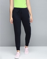 Shop Women Navy Blue Solid Joggers-Front