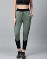 Shop Women Olive Green & Black Solid Joggers-Front