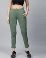 Shop Women Olive Green Slim Fit Solid Cropped Track Pants-Front