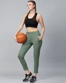 Shop Women Olive Green Slim Fit Solid Cropped Track Pants