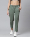 Shop Women Olive Green Solid Slim Fit Track Pants-Front