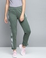 Shop Women Olive Green Solid Slim Fit Track Pants With Side Taping Detail-Front